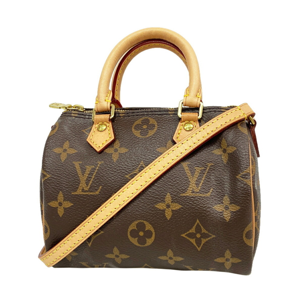 Louis Vuitton Monogram Nano Speedy Handbag M61252 Brown 2-way bag for women O...